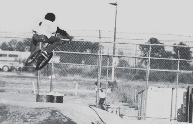Slash riding his BMX in 1978